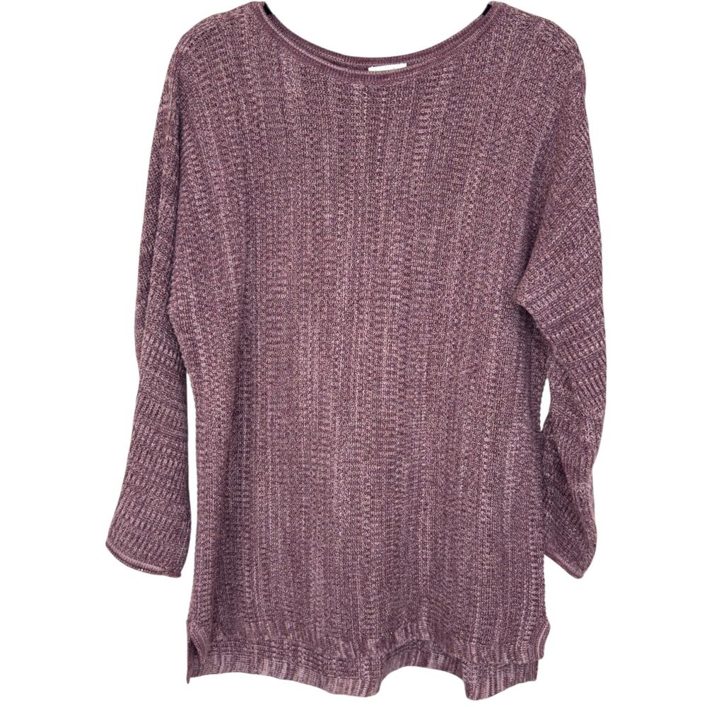 J.Jill Purple & white ribbed knit sweater roll hem sleeve cuffs EUC Size Medium